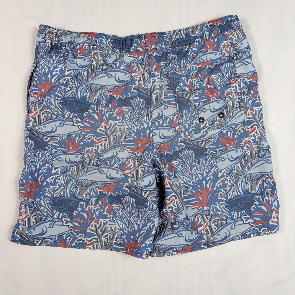 Vineyard Vines Printed Chappy Swim Trunks Boys Large Lined Fish Print Blue - Picture 2 of 6